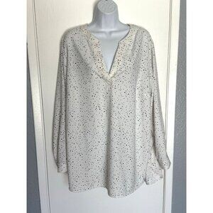 CAROLINA BELLE White Black Heart Spotted Long Sleeve Blouse Women’s 1X